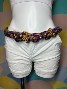 Vintage 1980s Carolyn Tanner Purple & Gold Twisted Rope Waist Belt